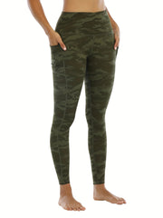 Camouflage Print High Waist Leggings With Pocket