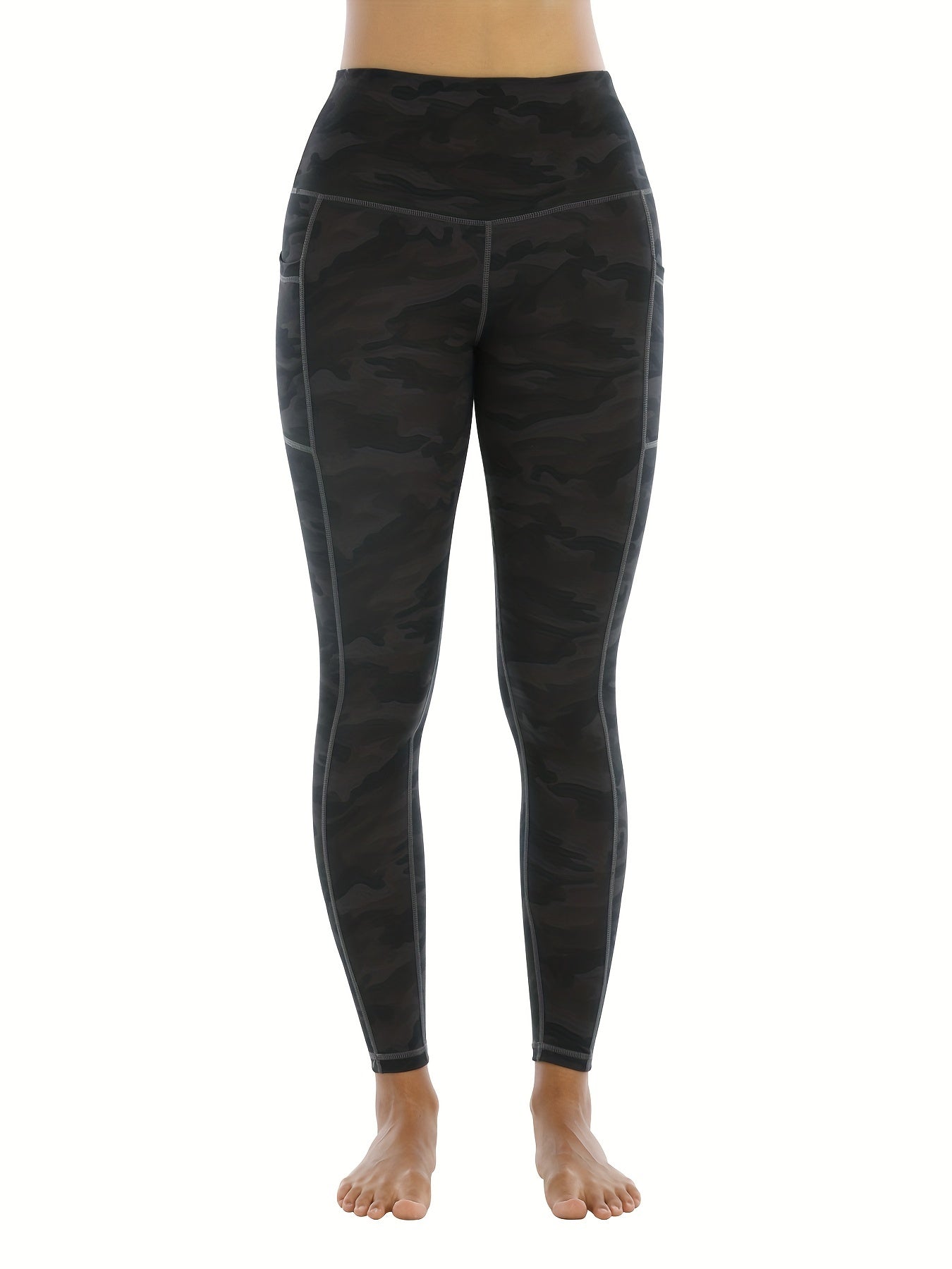 Camouflage Print High Waist Leggings With Pocket