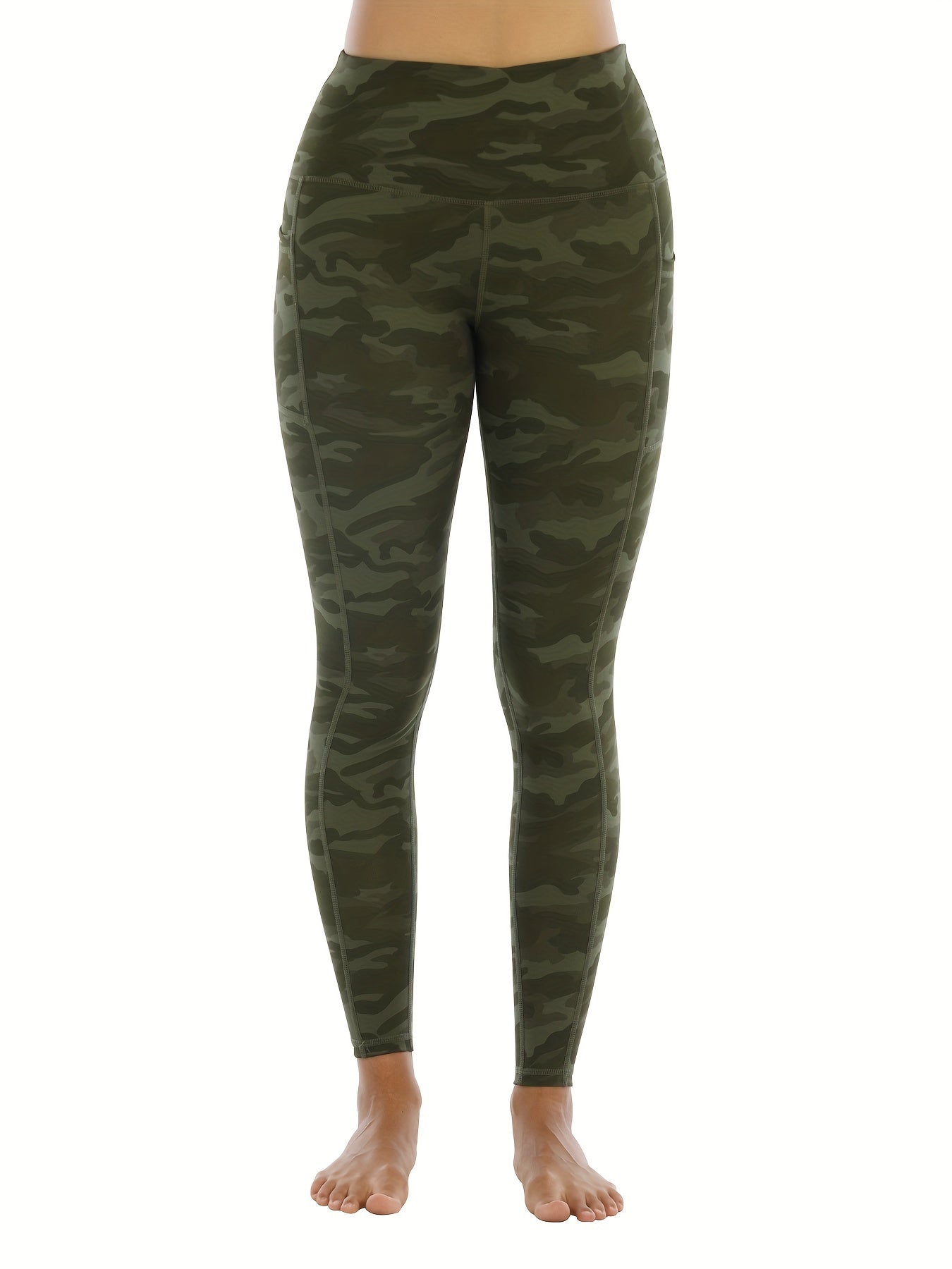 Camouflage Print High Waist Leggings With Pocket