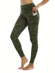 Camouflage Print High Waist Leggings With Pocket