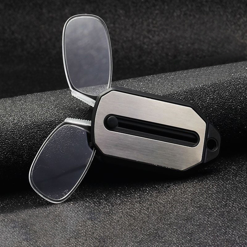 Folding Legless Nose Clip Reading Glasses Keychain Men Women Mini Portable