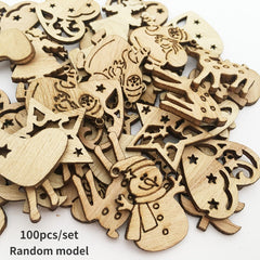 100pcs Wooden Christmas Tree Hanging DIY Crafts For Snowman Decor