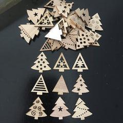 100pcs Wooden Christmas Tree Hanging DIY Crafts For Snowman Decor