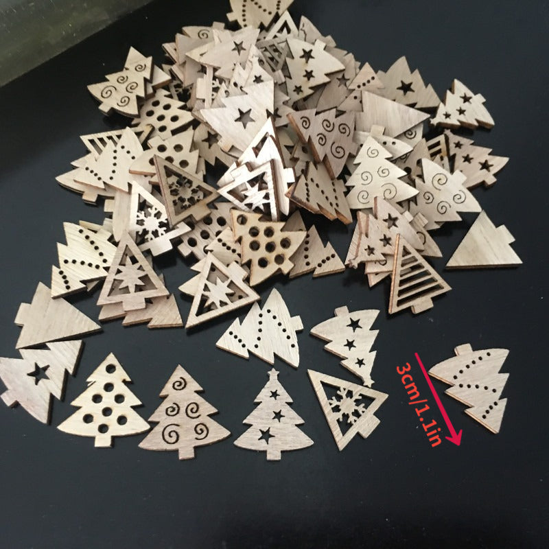 100pcs Wooden Christmas Tree Hanging DIY Crafts For Snowman Decor
