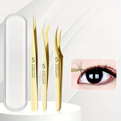 3Pcs Eyelash Extension Tweezers Set with Storage Box