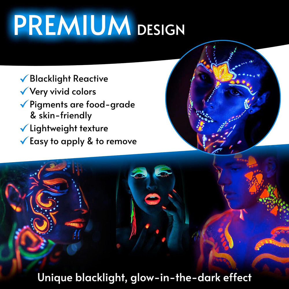 12 Pcs Glow In The Dark Face Body Paint UV Light Glow Makeup Kit