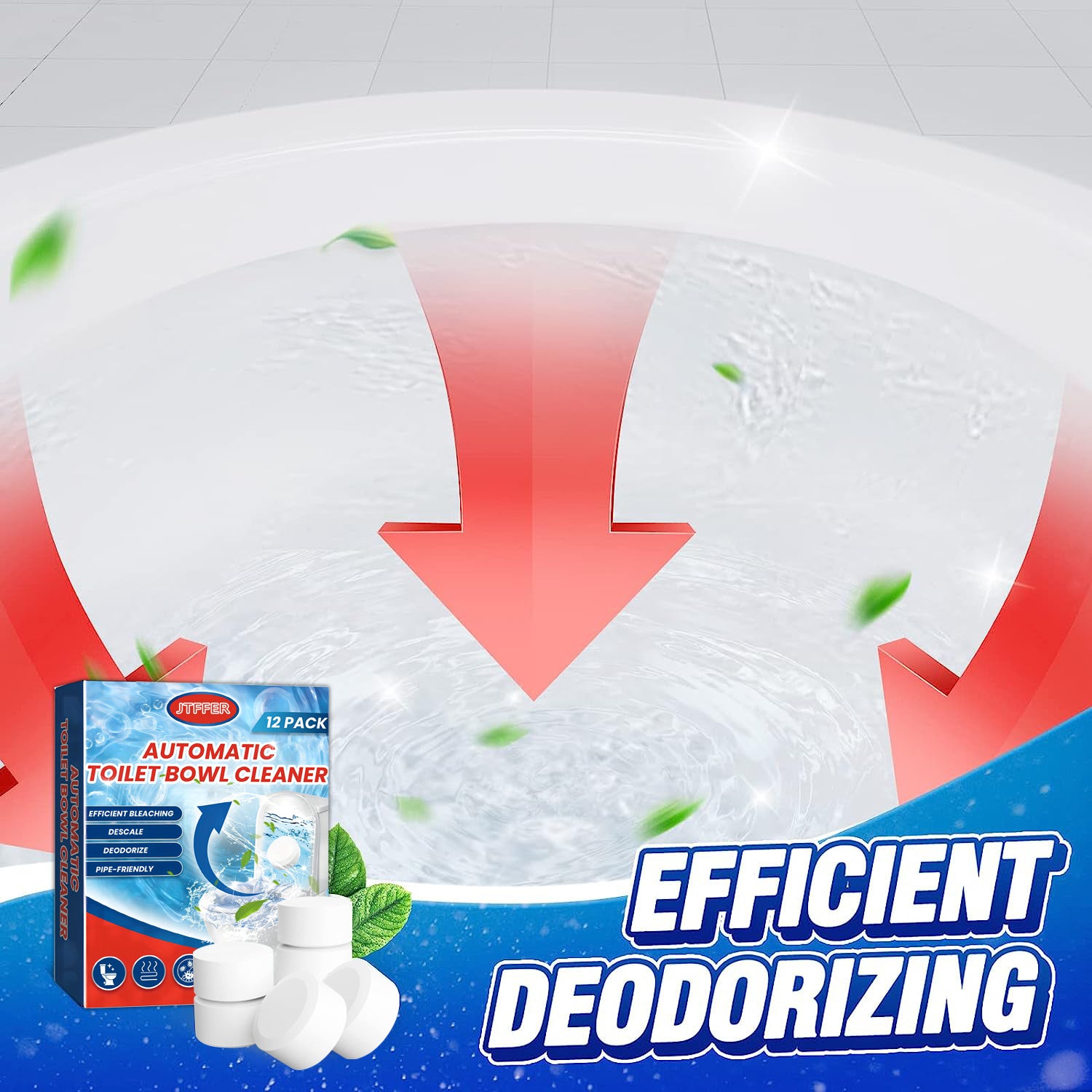 12pcs Toilet Bowl Cleaner Tablet Descale Deodorize Yellow Stains