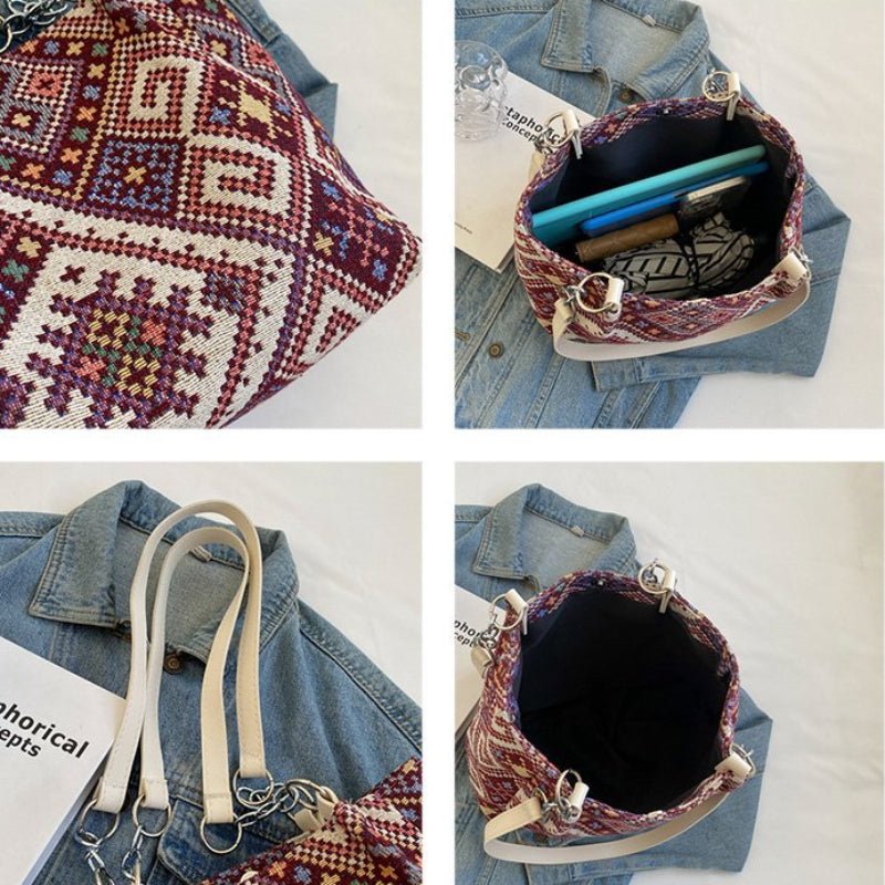 Large Retro Shoulder Bag for Travel & Shopping