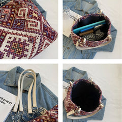Large Retro Shoulder Bag for Travel & Shopping