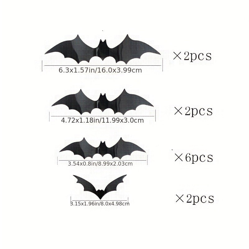 12pcs 3D PVC Bat Halloween Decoration Scary Decor Props Wall Sticker