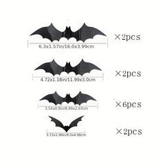 12pcs 3D PVC Bat Halloween Decoration Scary Decor Props Wall Sticker