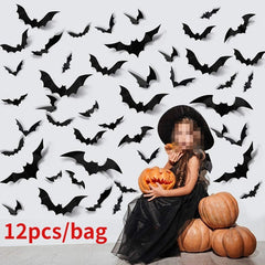 12pcs 3D PVC Bat Halloween Decoration Scary Decor Props Wall Sticker
