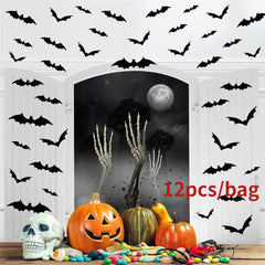 12pcs 3D PVC Bat Halloween Decoration Scary Decor Props Wall Sticker
