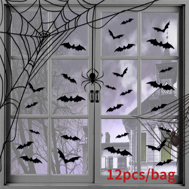 12pcs 3D PVC Bat Halloween Decoration Scary Decor Props Wall Sticker