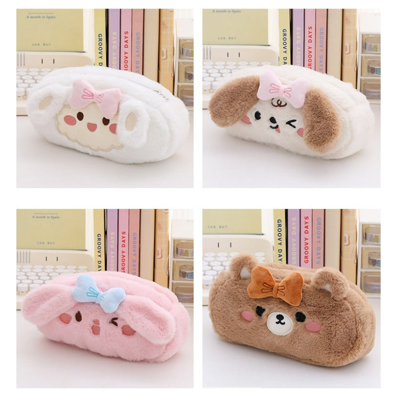Cartoon Plush Pencil Bag Large Capacity Student Pencil Case Storage Bag