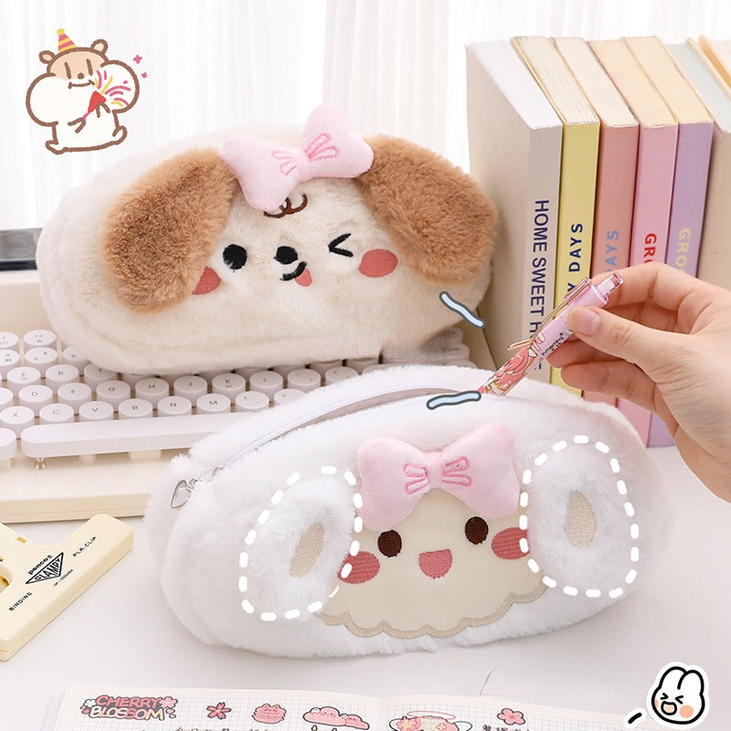 Cartoon Plush Pencil Bag Large Capacity Student Pencil Case Storage Bag