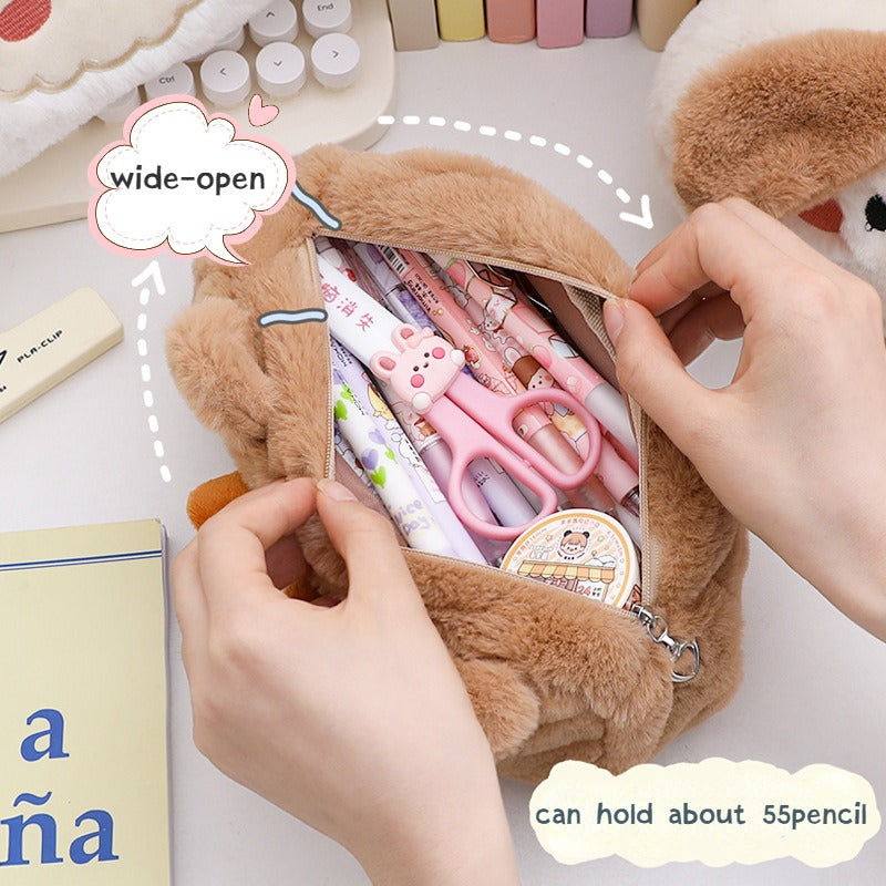 Cartoon Plush Pencil Bag Large Capacity Student Pencil Case Storage Bag
