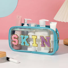 Preppy Makeup Bag With Patches Skin Pouch Chenille Letter