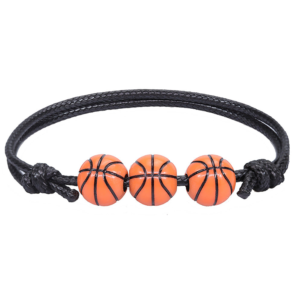 Sports Themed Ball Charm Bracelet Basketball Football Rugby Rope Wristband