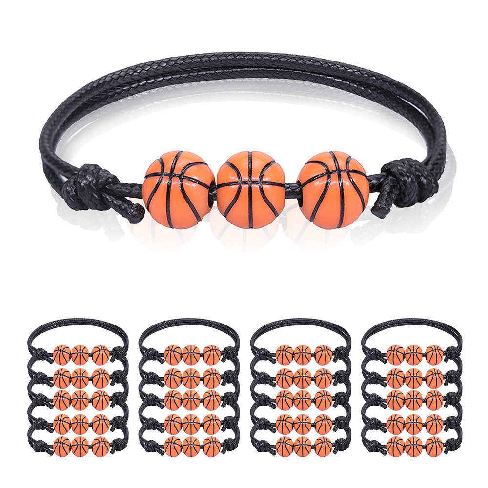 Sports Themed Ball Charm Bracelet Basketball Football Rugby Rope Wristband