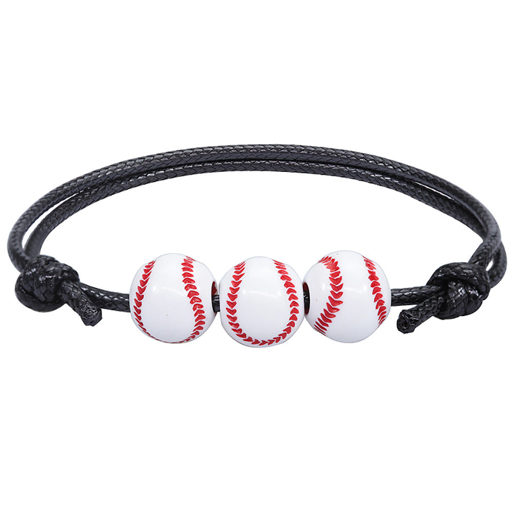 Sports Themed Ball Charm Bracelet Basketball Football Rugby Rope Wristband