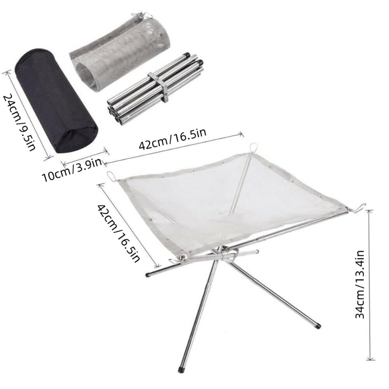 Portable Fire Pit Outdoor Stainless Steel Fine Mesh Foldable Camping Fire Pit