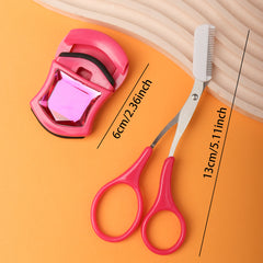 Eyebrow Eyelash Clip Set - Scissors, Brush, Curler