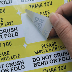 Yellow Fragile Do Not Crush Bend Or Fold Handle With Love Labels Stickers