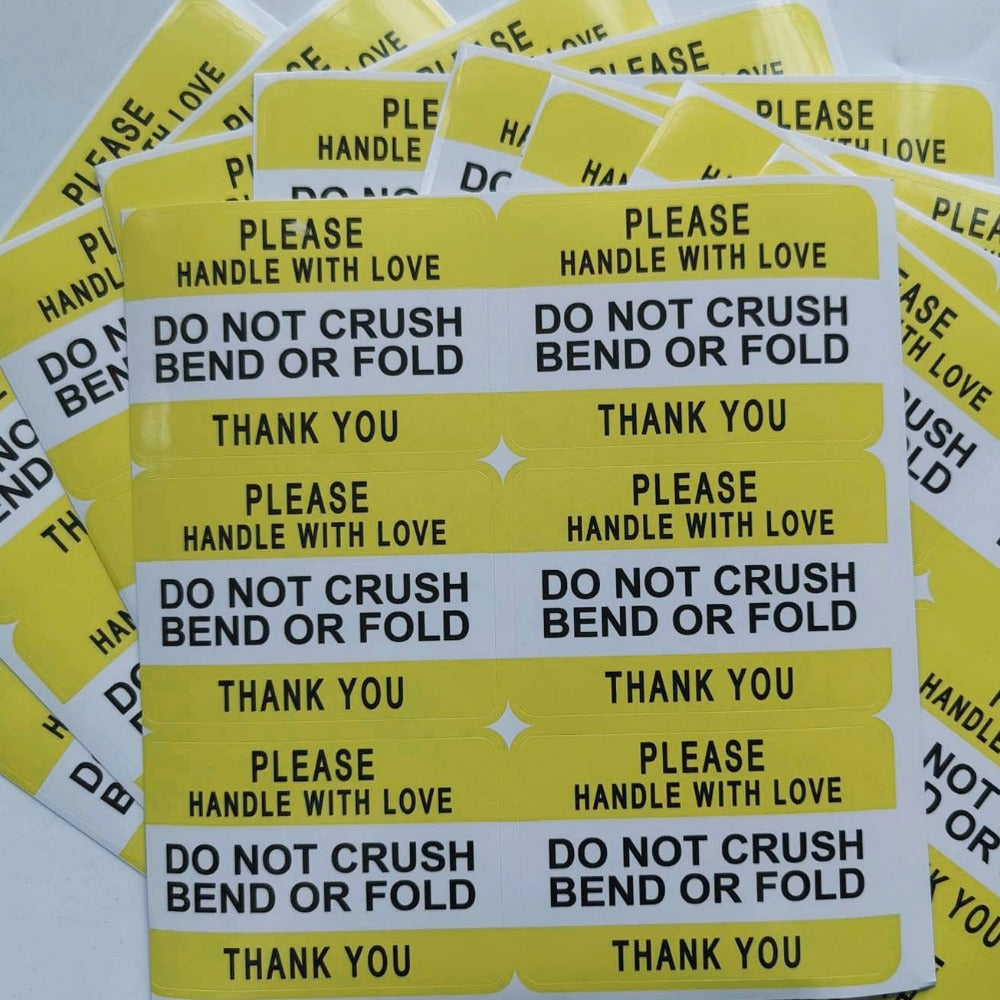 Yellow Fragile Do Not Crush Bend Or Fold Handle With Love Labels Stickers