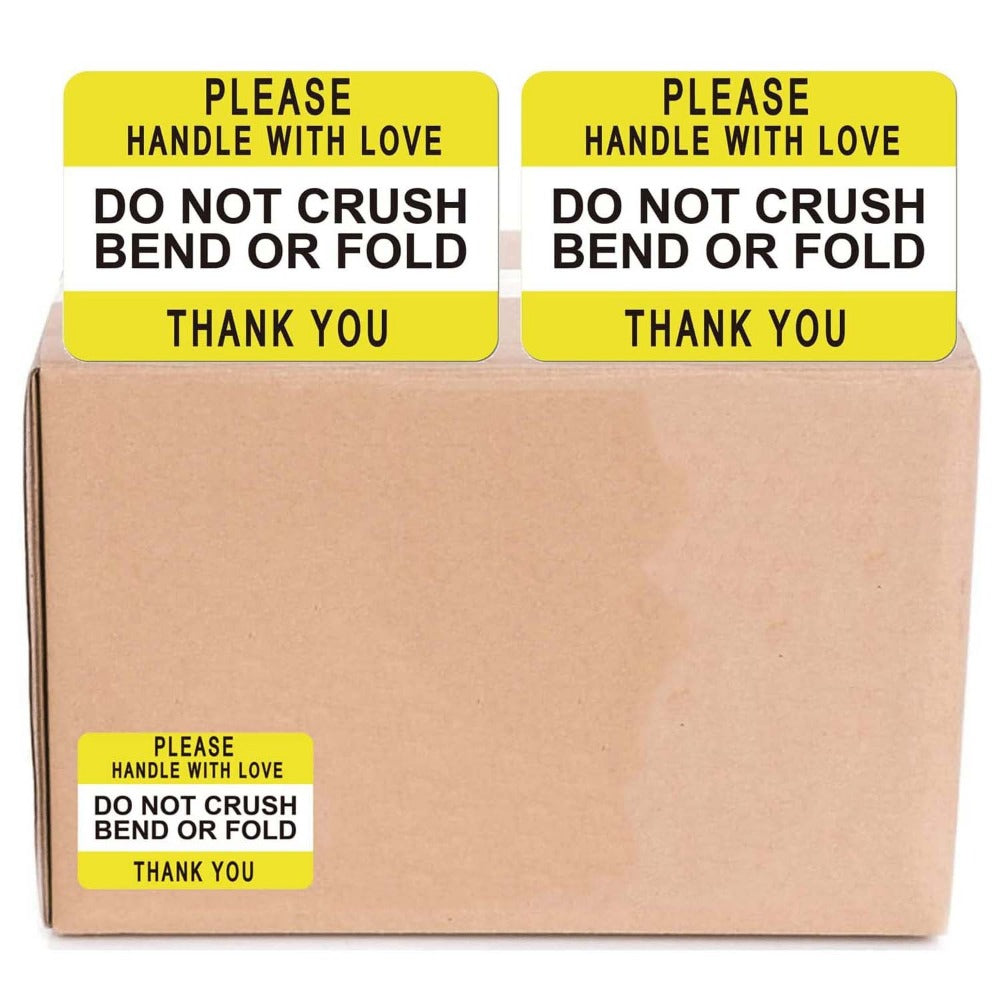 Yellow Fragile Do Not Crush Bend Or Fold Handle With Love Labels Stickers