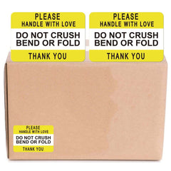 Yellow Fragile Do Not Crush Bend Or Fold Handle With Love Labels Stickers