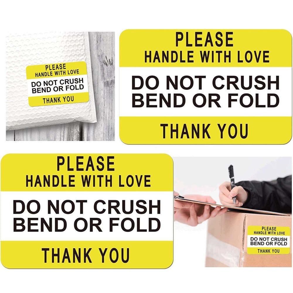 Yellow Fragile Do Not Crush Bend Or Fold Handle With Love Labels Stickers