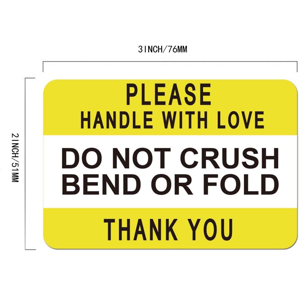 Yellow Fragile Do Not Crush Bend Or Fold Handle With Love Labels Stickers