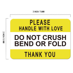 Yellow Fragile Do Not Crush Bend Or Fold Handle With Love Labels Stickers