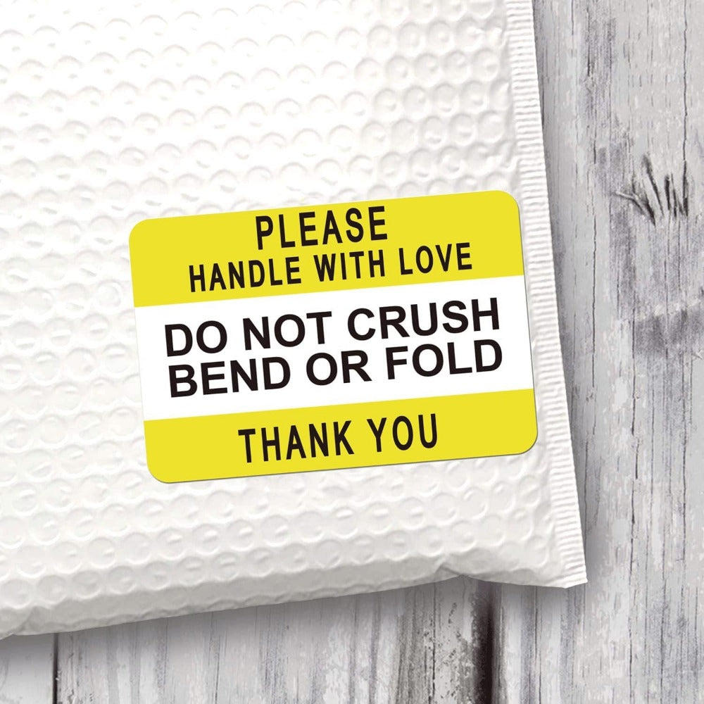Yellow Fragile Do Not Crush Bend Or Fold Handle With Love Labels Stickers