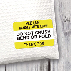 Yellow Fragile Do Not Crush Bend Or Fold Handle With Love Labels Stickers