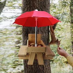 Wooden Squirrel House w/ Picnic Table Umbrella for Outdoor Farm Yard Garden