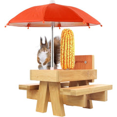 Wooden Squirrel House w/ Picnic Table Umbrella for Outdoor Farm Yard Garden