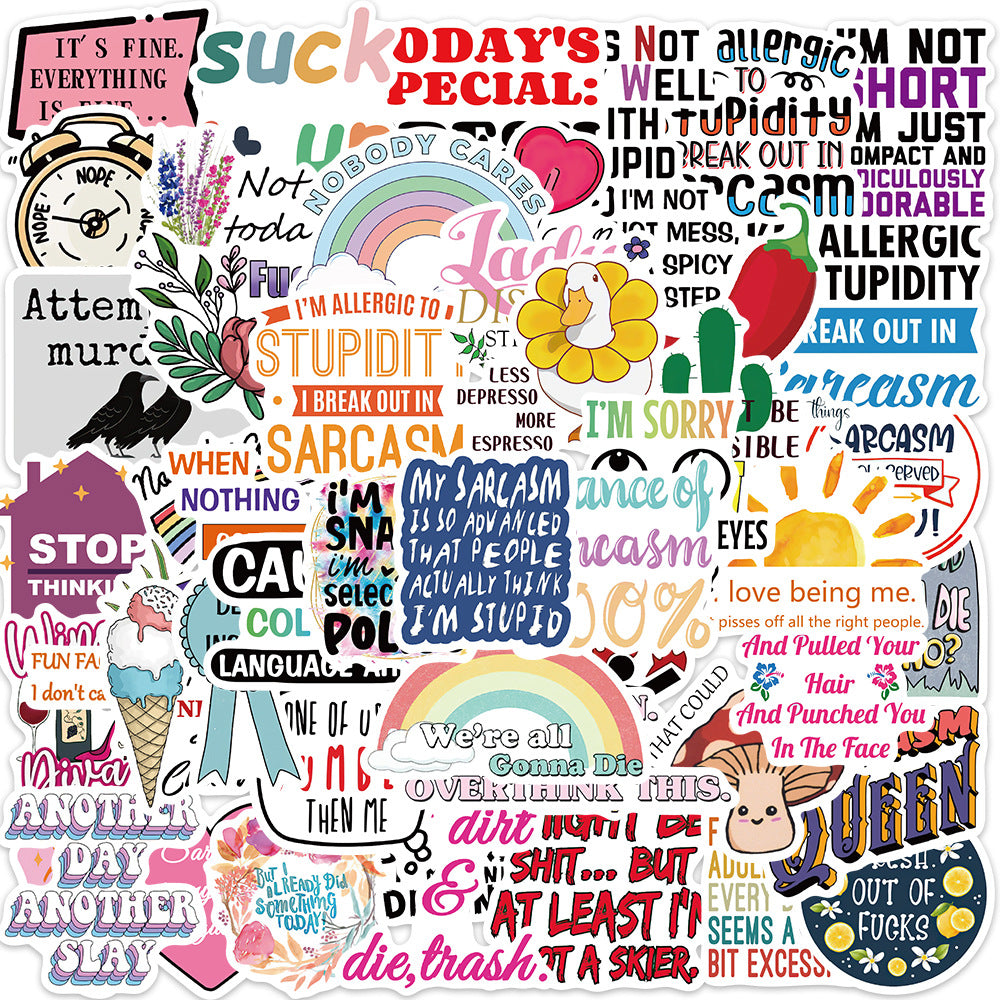 50pcs Sarcastic Stickers Funny Quotes Vinyl Waterproof Stickers