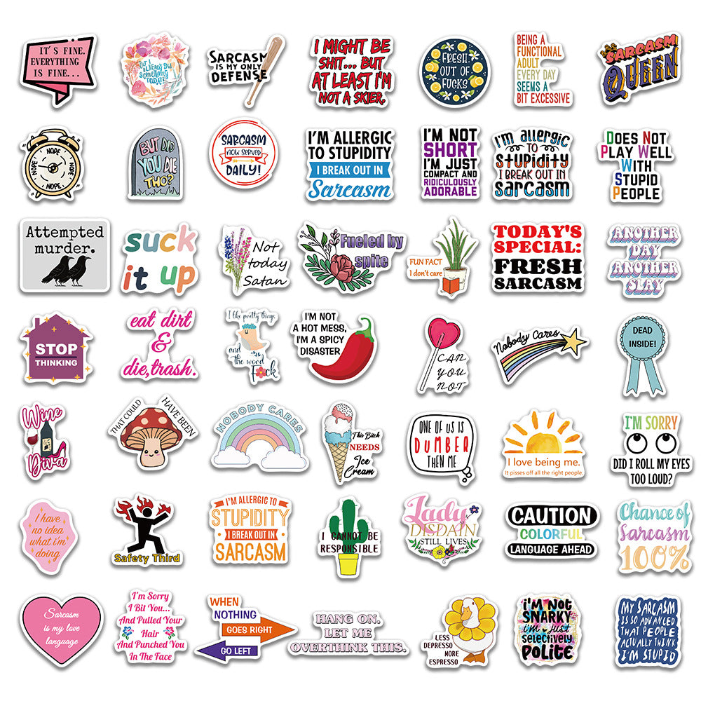 50pcs Sarcastic Stickers Funny Quotes Vinyl Waterproof Stickers