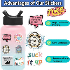 50pcs Sarcastic Stickers Funny Quotes Vinyl Waterproof Stickers