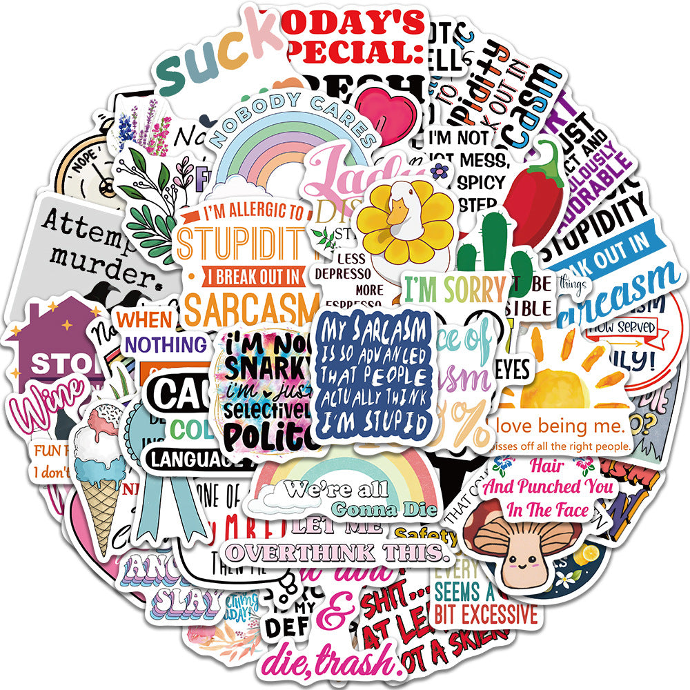 50pcs Sarcastic Stickers Funny Quotes Vinyl Waterproof Stickers