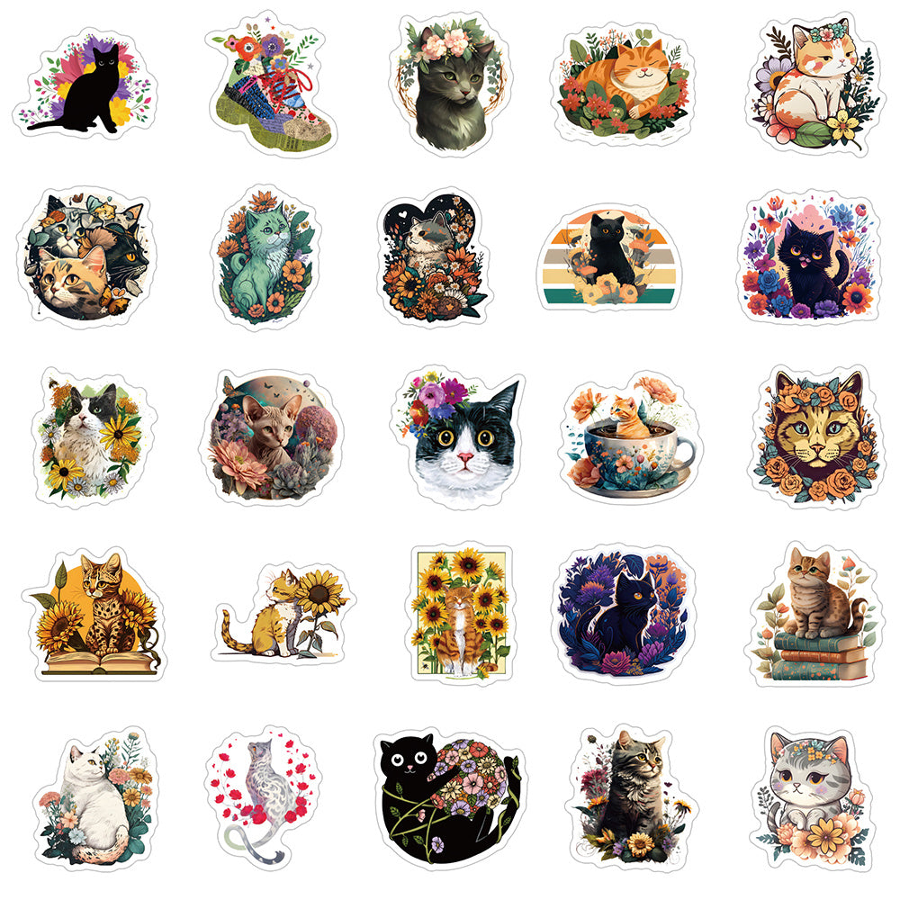 70pcs Cat Love Doodle Cartoon Stickers Waterproof Stickers Pack