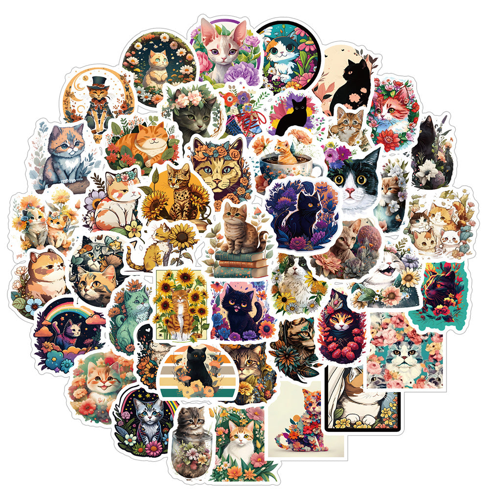 70pcs Cat Love Doodle Cartoon Stickers Waterproof Stickers Pack