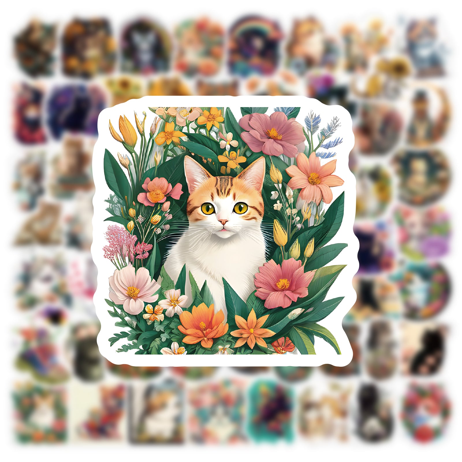 70pcs Cat Love Doodle Cartoon Stickers Waterproof Stickers Pack