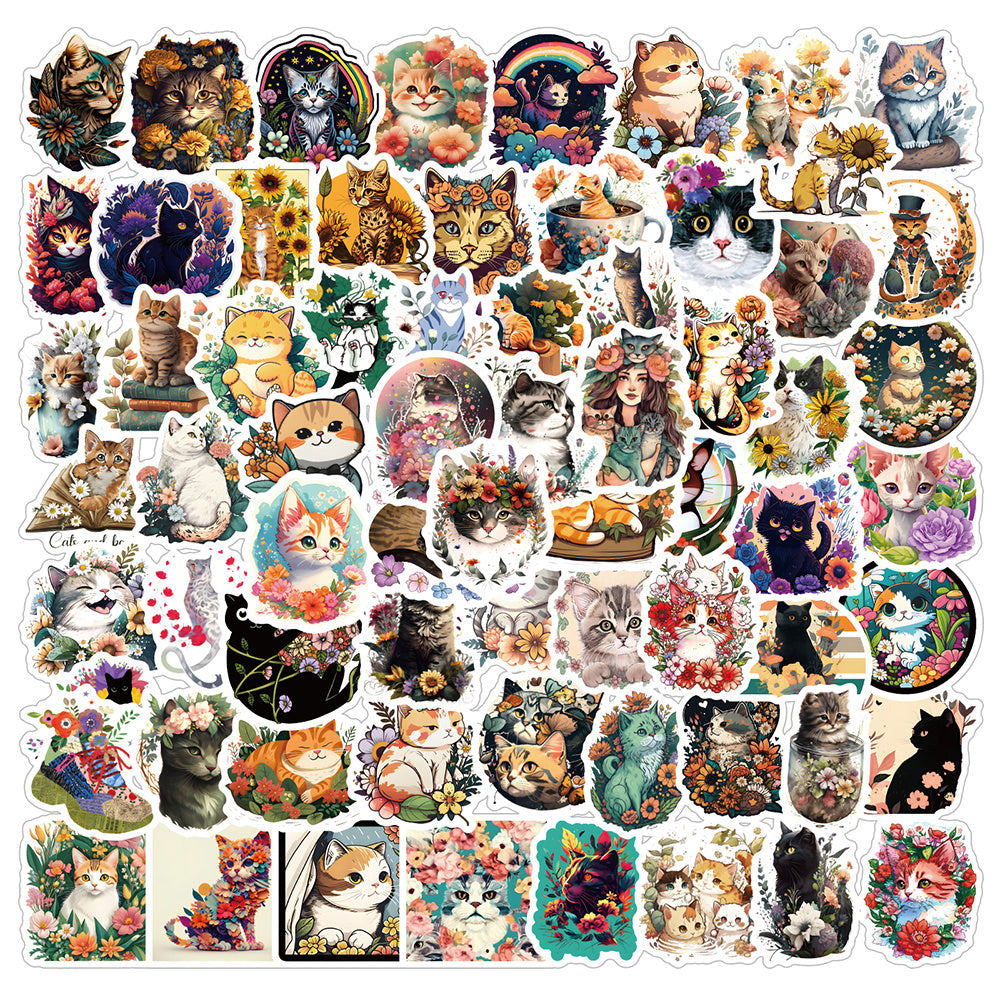 70pcs Cat Love Doodle Cartoon Stickers Waterproof Stickers Pack
