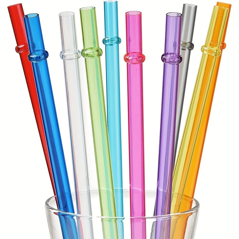 Rainbow Plastic Straws Reusable Long Straws w/ Cleaning Brush for Tumblers