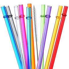 Rainbow Plastic Straws Reusable Long Straws w/ Cleaning Brush for Tumblers