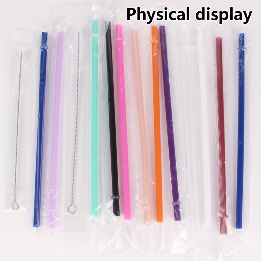 Rainbow Plastic Straws Reusable Long Straws w/ Cleaning Brush for Tumblers
