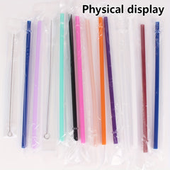 Rainbow Plastic Straws Reusable Long Straws w/ Cleaning Brush for Tumblers